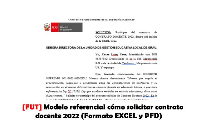 ✌[FUT] Modelo referencial cómo solicitar contrato docente 2022 (Formato  EXCEL y PFD)✓ – Youteacher